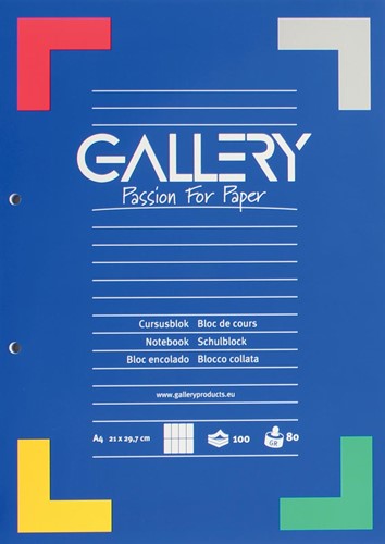 Gallery cursusblok, ft A4, 80 g/m², 2-gaatsperforatie, commercieel geruit, 100 vel