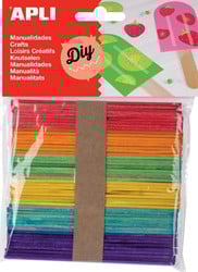 Apli gekleurde houten sticks, blister met 50 stuks