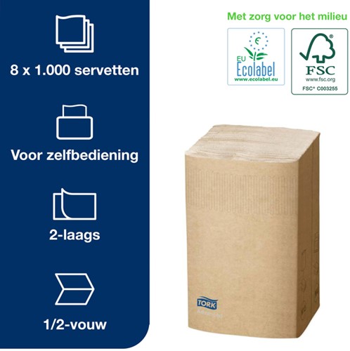 Servet Tork N4 Xpressnap Premium 1/2 vouw 2-laags 213x165mm 1000 vel naturel 12880-3