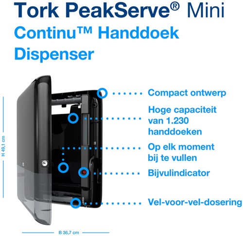 Handdoekdispenser Tork H5 Elevation PeakServe klein zwart 552558-2