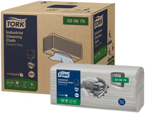 Reinigingsdoek Tork W4 Premium Industrial gevouwen 1-laags 4x120 vel grijs 520679-1