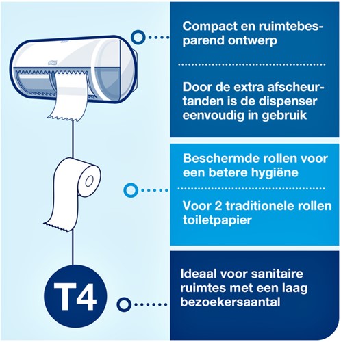 Toiletpapier Tork T4 Advanced 2-laags 400 vel wit 472168-3