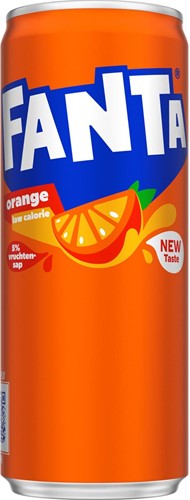 Fanta Orange frisdrank, sleek blik van 25 cl, pak van 24 stuks.