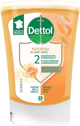 Dettol no touch handzeep Extra care, honing en vanille, navulling van 250 ml