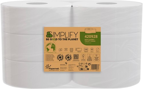 Papernet toiletpapier Simplify Maxi Jumbo, 2-laags, 1305 vellen, pak van 6 rollen