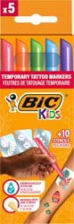 Bic Kids tattoo marker set, assorti, set van 5 pennen en 10 stencils