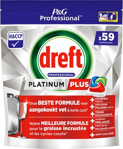 Dreft Platinum Plus Regular vaatwastabletten, pak van 59 capsules