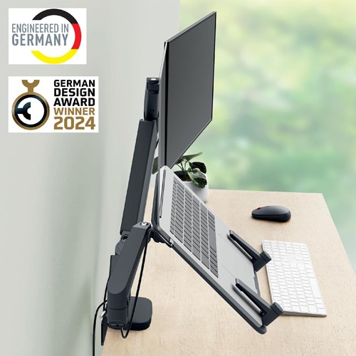 Leitz Ergo ruimtebesparende monitorarm, dubbele arm met 1 laptoparm, grijs-1