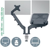 Leitz Ergo ruimtebesparende monitorarm, dubbele arm met 1 laptoparm, grijs-2