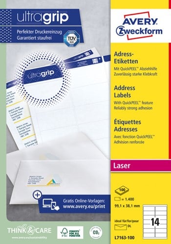 Etiket Avery L7163 99.1x38.1mm wit 1400 etiketten