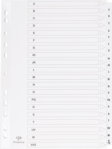 Pergamy tabbladen met indexblad, ft A4, 11-gaatsperforatie, A-Z met 20 tabs
