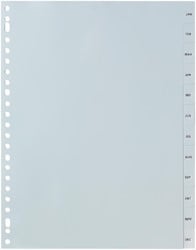 Pergamy tabbladen, ft A4, 23-gaatsperforatie, grijze PP, januari-december