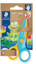 Staedtler kinderschaar Noris Junior, ft 10 cm, rechtshandig, RVS, geel/blauw, blister van 1 stuk