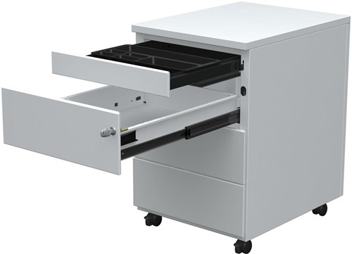 Mobiele ladenblok, 3 laden + pennenlade, wit-2