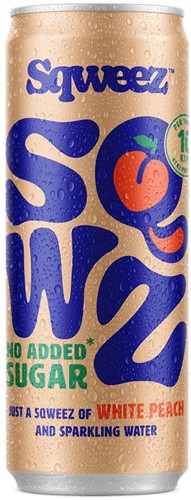 SQWZ frisdrank White Peach BIO, blikje van 25 cl, pak van 12 stuks