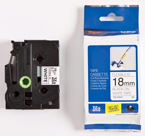 Brother TZe flexibele gelamineerde tape voor P-Touch 18 mm, zwart op wit